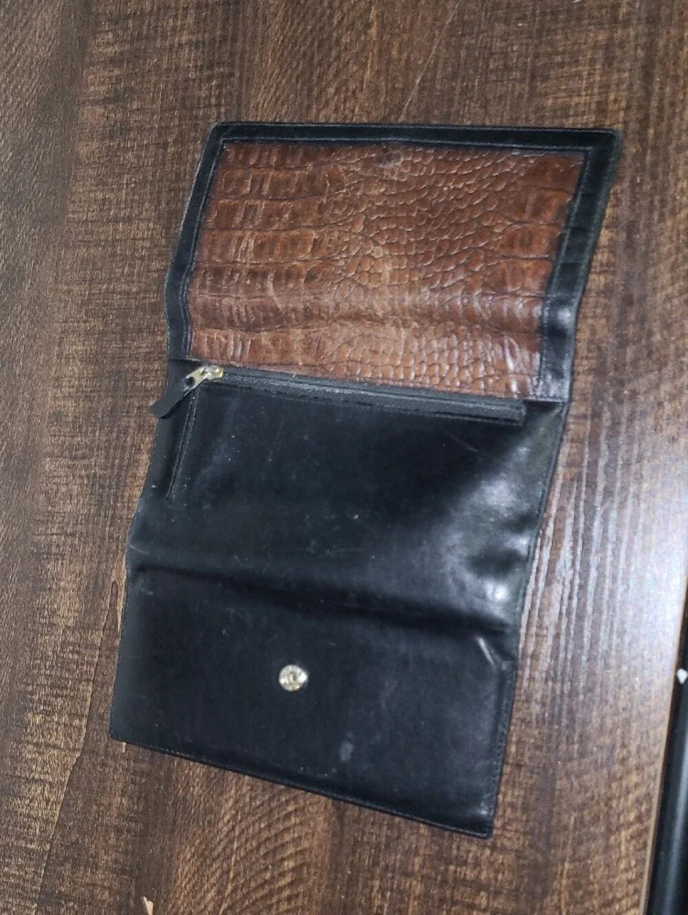 Brahmin Croc-Embossed Brown & Black Leather Clutch Wallet